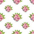 Seamless pattern with pink rose flower and fern leaves